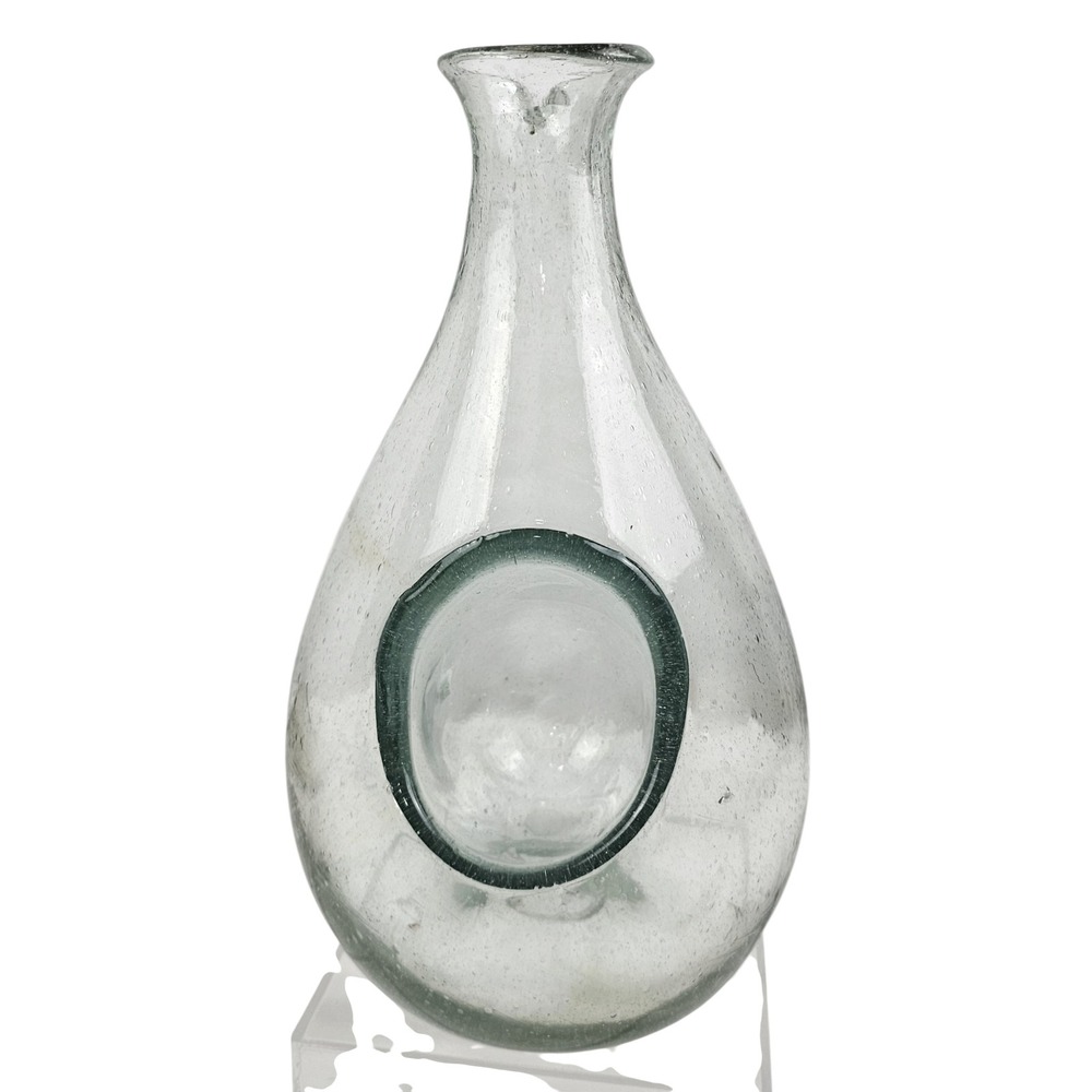 Hand Blown Seed Glass Sake Carafe Decanter with Internal Ice Pocket Chiller